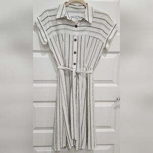 Calvin Klein White and Black Striped Midi Dress